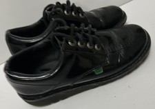 Girls Kickers Black Patent Leather Lace Up School Shoes UK 5 EU 38 Pre-Owned