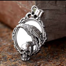 Gothic Mirror Scull and Crow Necklace Pendant