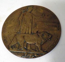 GENUINE WWI DEAD MAN'S PENNY BRONZE MEMORIAL DEATH NAMED PLAQUE