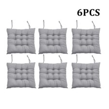 Set of 6 Chair Seat Pads Dining Room Garden Kitchen Patio Tie on Cushions Plain
