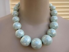 Chunky Necklace Big Ceramic Clay Artisan Handmade Kazuri Beads Duck Egg Blue
