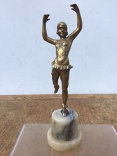 GENUINE ART DECO DANCING FIGURE ON ONYX BASE, GILT SPELTER STATUE LORENZL