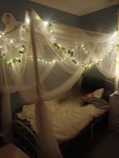 HAHRIR Four Poster White Single Canopy Bed Frame,90x190cm, including netting 