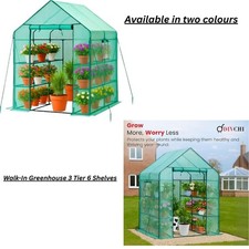 WalkIn Greenhouse 3 Tier 6 Shelves RollUp Zip Panel Door Growhouse with PE Cover
