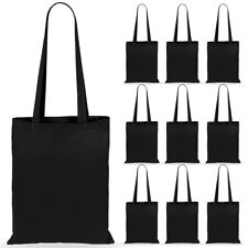 10 x 100% Plain Black Cotton Eco Shopping Shoulder Tote Bags - School Grocery