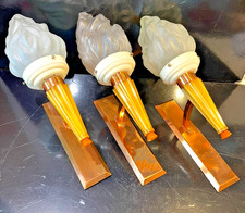 Superb Art Deco  Catalin / Bakelite / Phenolic Wall Lights & Flame  Glass Shades