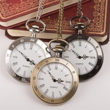 Vintage Roman Numerals Open Face Quartz Pocket Watch with Chain Men Gift