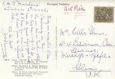 Postcard Genealogy Mrs Thomas Merthyr Tydfil From RMS Mauretania @ Lisbon 1965