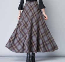 2025 long skirt, high waist versatile plaid skirt, A-line skirt