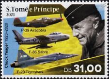 CHUCK YEAGER & P-39/F-86 Sabre/F-20 Tigershark Aircraft Stamp (2021 Sao Tome)