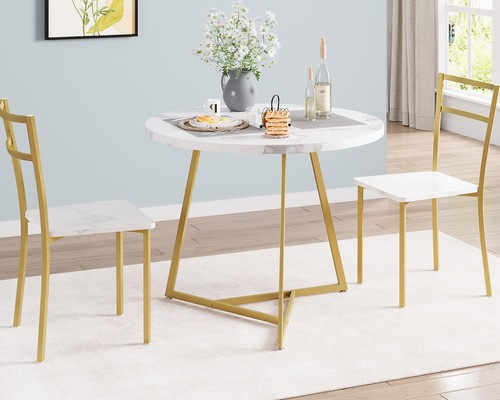 Dining set round wood top - round,