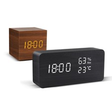 LED Wooden Alarm Clock Digital