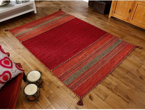 Red kilim rug indian - rug, handmade