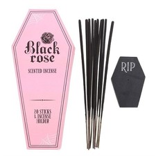 GOTH CULT COLLECTABLE 20 BLACK ROSE INCENSE STICKS IN COFFIN HOLDER, BN (97025)