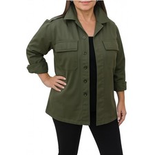 Ladies Army Shirt Jacket Vintage Field Khaki Green Retro Cotton Military Bomber