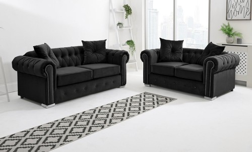 Chesterfield sofa suite - sofa, velvet