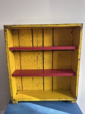 Vintage French Wooden Yellow Painted Factory Crate Wall Storage Unit Red Shelves