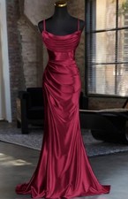 Brand New Prom Dress Mermaid Silk/Satin Cowl Neck Sweep Train with Pleated Split