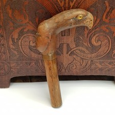Unusual Carved Wooden Walking Stick Handle Eagle And Mans Head Antique c1880