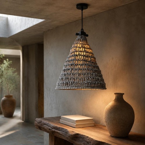 Rope woven chandelier natural - rope,
