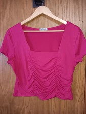Faded Rose Crop Top Tshirt Women XL Pink  Ribbed