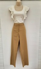 TAPED LEG ANKLE GRAZER TROUSERS,50S,60S,70S,80S,VINTAGE LOOK,CAMEL,SIZE 18 APP