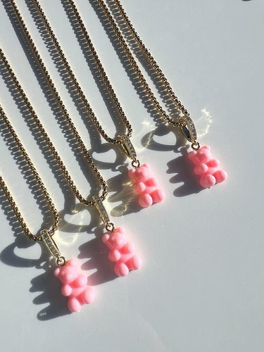 Gold pink teddy - gold, pendant