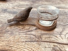 Vintage Bird Water Dish / Bird Feeder Glass And Metal Holder Small