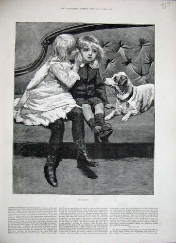 Old antique print 1884 little - antique,