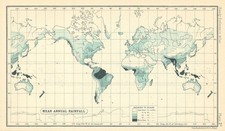 World Mean annual Rainfall. BARTHOLOMEW 1909 old antique map plan chart