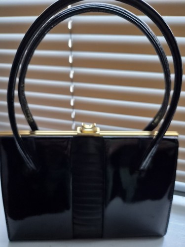 Vintage black patent gold tone - patent,