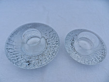 2 x ORREFORS Sweden Crystal Art Glass DISCUS by Lars Hellsten Candle Holders.