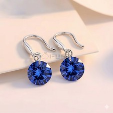 Blue 925 Sterling Silver Diamond Cut Earrings Round Dangle Drop Earrings