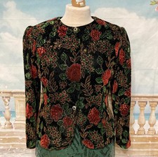 Christmas Evening Jacket 16 Black Velvet Red Green Floral Gold   Cruise Elegant