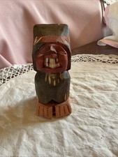 Vtg cheeky Chilean figurine "Indio Pícaro wooden indian chief smiling surprise 