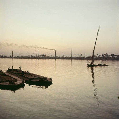 River nile sunset - nile, barges