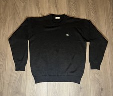Men’s Vintage Lacoste V-Neck Pullover Jumper Large Size 5 Dark Grey