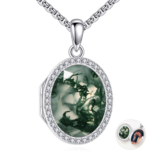 Moss agate locket necklace - agate,