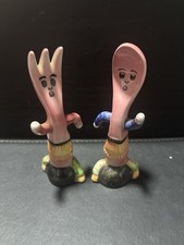 Vintage Anthropomorphic Running Fork & Spoon Salt Pepper Shakers Japan