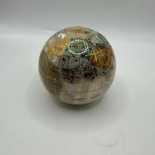 Vintage Semi-Precious Stones World Globe Paperweight 7cm Cream/White