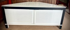 White Glass Corner TV Cabinet Beam Through Infra Red Compatible Technology