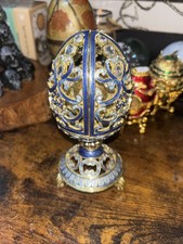 Keren Kopal Silver/Blue Crystal 5.7"tall Faberge Egg W Magnetic Removable Clock