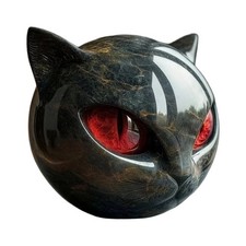 Decorative Black Cat Stone Figurine Resin Cat Head Healing Stone Resin Ornaments
