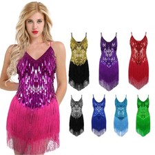 Womens Sequins Fringed Tassels Dance Costume Samba Tango Cha Cha Latin Dress