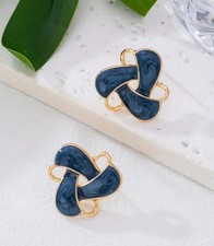 Elegant Blue Enamel Knot Stud Earrings 18K Gold Plated Modern Statement Jewelry