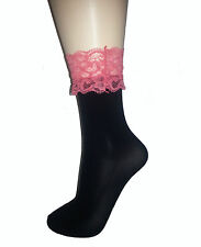 40 Denier Opaque Ankle Highs With Frilly Lace Tops - Pop Socks