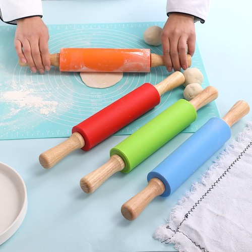Silicone rolling pin - rolling, wooden