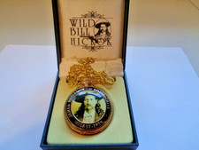 WILD BILL HICKOK Pocket Watch and Chain in original Box Yellow metal and Enamel
