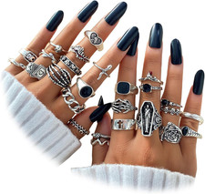 Vintage Silver Knuckle Rings Set for Women, Stackable Joint Finger Statement Rin