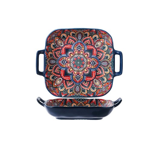 Square bohemian ceramic plate - square,